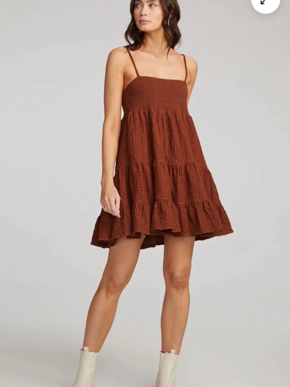 saltwater LUXE Rust Brown Tiered Smocked Mini Dress